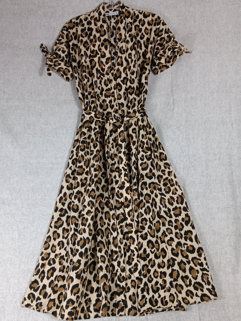 ZARA Leopard Print Button-Front Maxi Dress with Tie Waist Size M